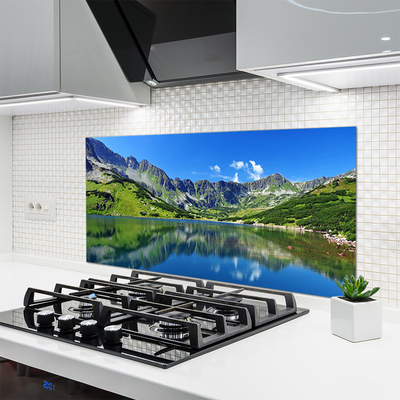 Panneaux de cuisine en verre Montagne lac paysage bleu vert gris