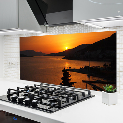 Panneaux de cuisine en verre Montagnes mer paysage noir jaune