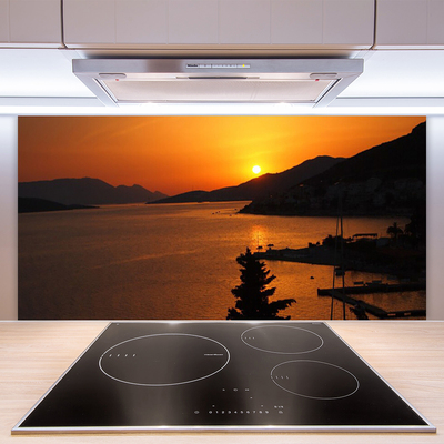 Panneaux de cuisine en verre Montagnes mer paysage noir jaune