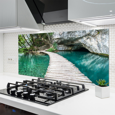 Panneaux de cuisine en verre Pont lac architecture blanc bleu