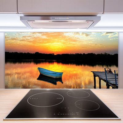 Panneaux de cuisine en verre Bateau pont lac paysage blanc gris jaune noir
