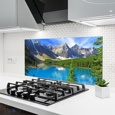 Panneaux de cuisine en verre Lac montagnes forêt paysage bleu vert gris blanc