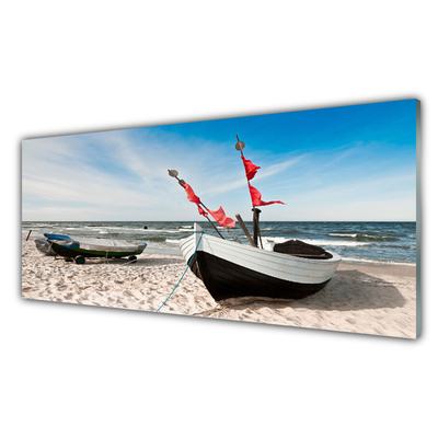 Panneaux de cuisine en verre Bateaux plage paysage blanc noir brun bleu