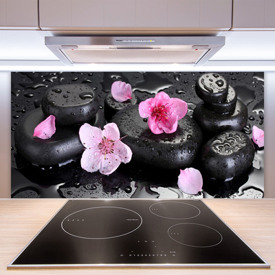 Panneaux de cuisine en verre Pierres fleurs art rose noir