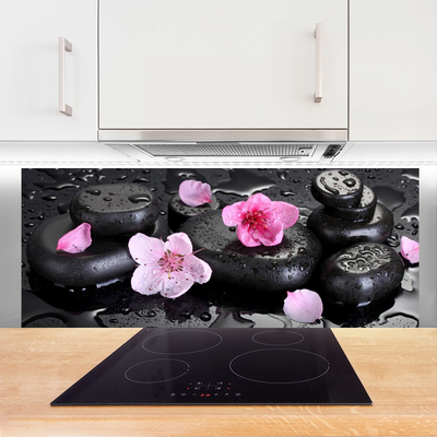 Panneaux de cuisine en verre Pierres fleurs art rose noir