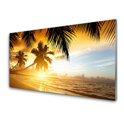 Panneaux de cuisine en verre Mer plage palmiers paysage jaune noir bleu
