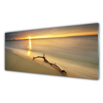 Panneaux de cuisine en verre Plage mer paysage brun bleu jaune