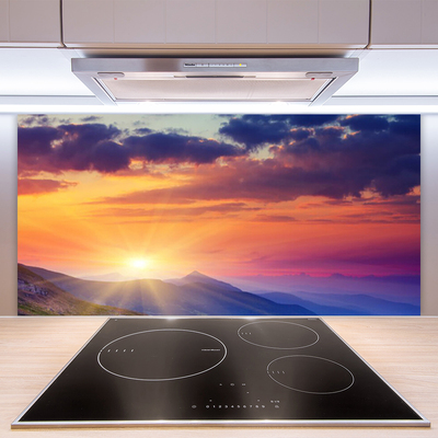 Panneaux de cuisine en verre Montagne soleil paysage multicolore