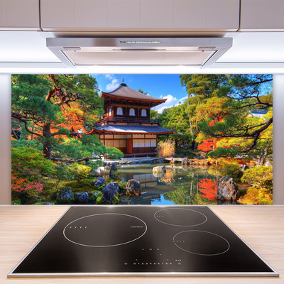 Panneaux de cuisine en verre Maisons jardin paysage brun vert orange