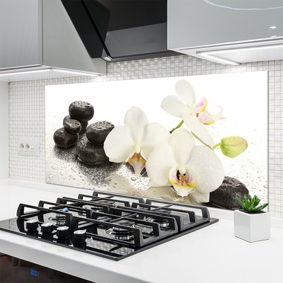 Panneaux de cuisine en verre Fleurs pierres floral blanc noir