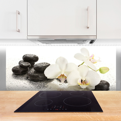 Panneaux de cuisine en verre Fleurs pierres floral blanc noir