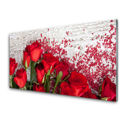 Panneaux de cuisine en verre Roses floral rouge vert