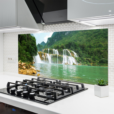Panneaux de cuisine en verre Forêt chute d'eau paysage brun vert blanc bleu