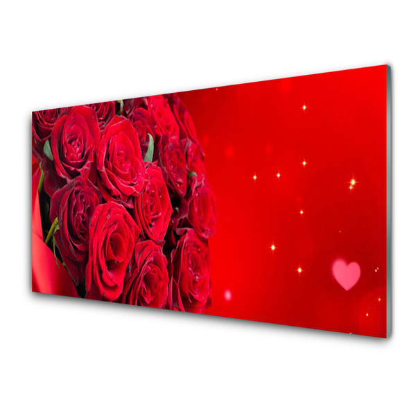 Panneaux de cuisine en verre Roses floral rouge