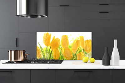 Panneaux de cuisine en verre Tulipes floral jaune vert