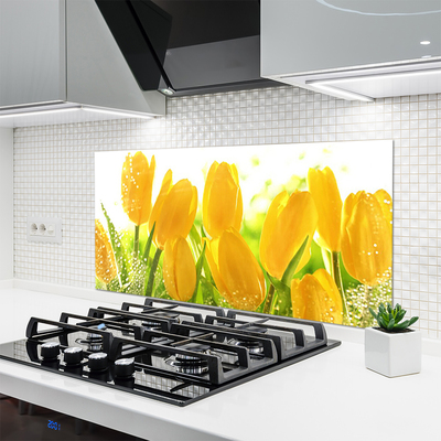 Panneaux de cuisine en verre Tulipes floral jaune vert