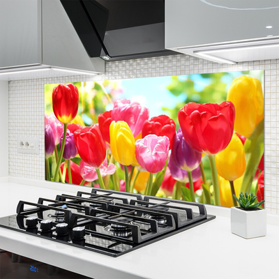 Panneaux de cuisine en verre Tulipes floral rouge jaune