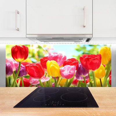 Panneaux de cuisine en verre Tulipes floral rouge jaune