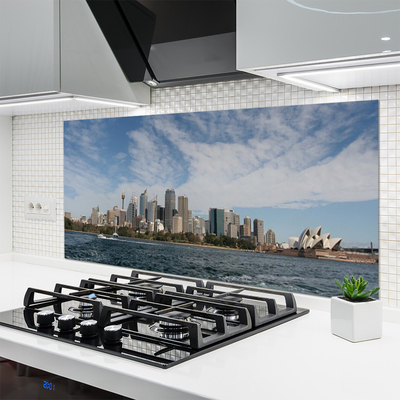 Panneaux de cuisine en verre Mer ville bâtiments gris bleu