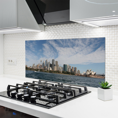 Panneaux de cuisine en verre Mer ville bâtiments gris bleu