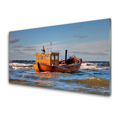 Panneaux de cuisine en verre Bateau mer paysage jaune vert bleu