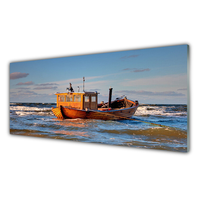 Panneaux de cuisine en verre Bateau mer paysage jaune vert bleu