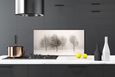 Panneaux de cuisine en verre Arbres neige paysage blanc brun