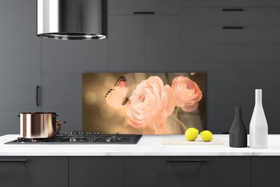 Panneaux de cuisine en verre Roses papillon nature beige