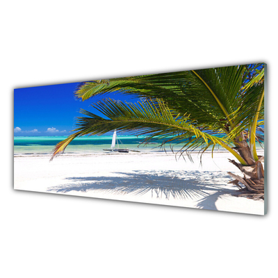 Panneaux de cuisine en verre Palmiers plage paysage blanc brun vert