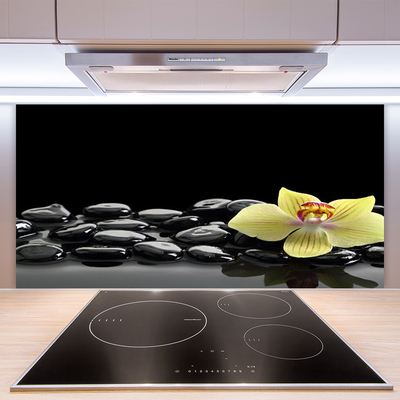 Panneaux de cuisine en verre Pierres fleurs cuisine jaune noir