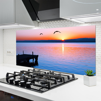 Panneaux de cuisine en verre Pont mer paysage bleu noir jaune