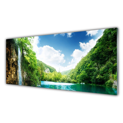 Panneaux de cuisine en verre Forêt montagnes lac nature brun vert bleu
