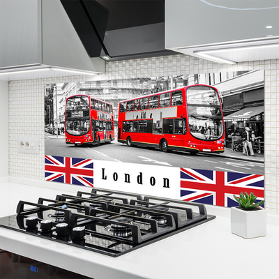Panneaux de cuisine en verre Londres bus art gris rouge bleu blanc