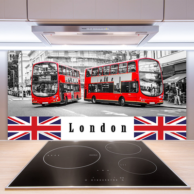 Panneaux de cuisine en verre Londres bus art gris rouge bleu blanc