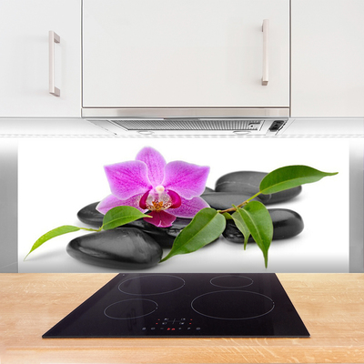 Panneaux de cuisine en verre Pierres fleurs art rose noir
