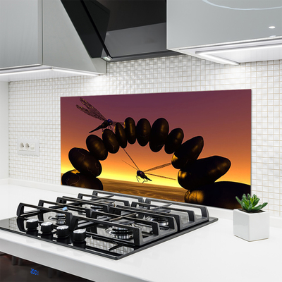Panneaux de cuisine en verre Libellules art noir jaune