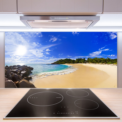Panneaux de cuisine en verre Plage mer paysage jaune bleu brun