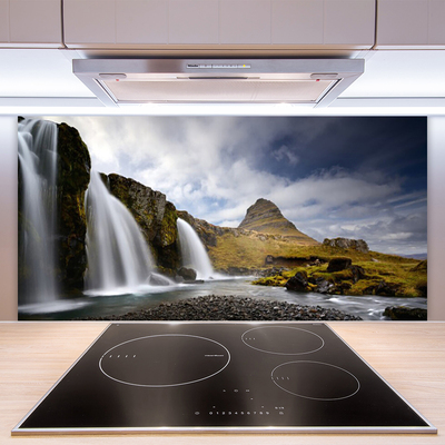 Panneaux de cuisine en verre Cascade montagnes paysage gris blanc