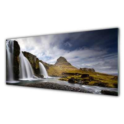 Panneaux de cuisine en verre Cascade montagnes paysage gris blanc