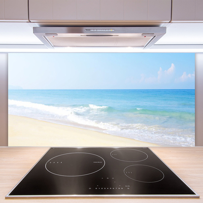 Panneaux de cuisine en verre Mer plage paysage blanc bleu