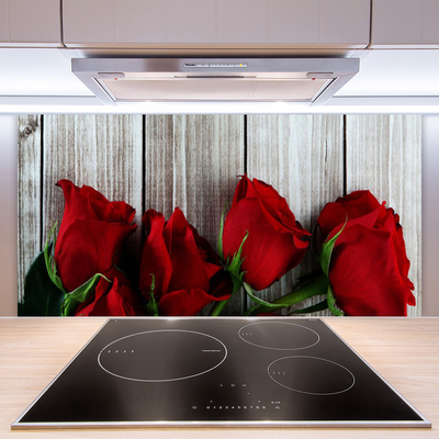 Panneaux de cuisine en verre Roses floral rouge