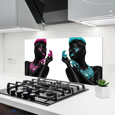 Panneaux de cuisine en verre Figures art noir rouge bleu