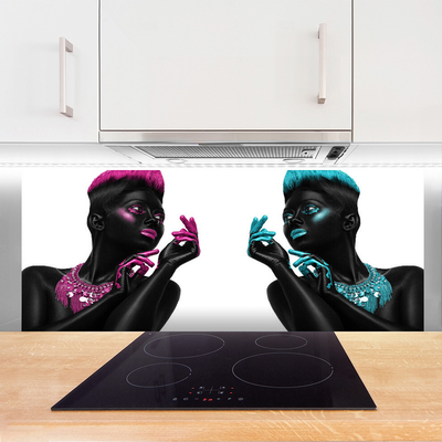 Panneaux de cuisine en verre Figures art noir rouge bleu