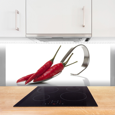 Panneaux de cuisine en verre Cuillère chili cuisine rouge argent