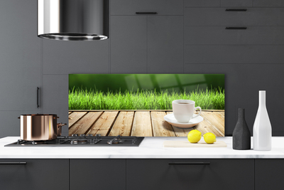 Panneaux de cuisine en verre Herbe tasse nature blanc vert