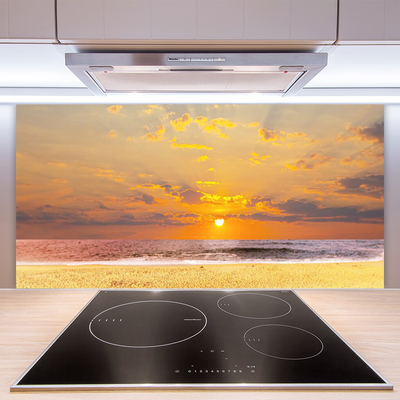 Panneaux de cuisine en verre Soleil plage mer paysage bleu jaune brun
