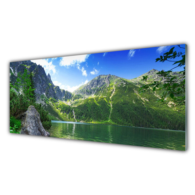 Panneaux de cuisine en verre Montagne lac nature gris vert