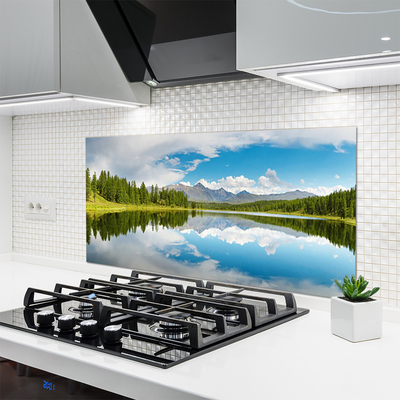 Panneaux de cuisine en verre Forêt lac paysage vert bleu