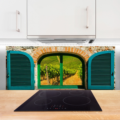 Panneaux de cuisine en verre Fenêtre paysage brun bleu