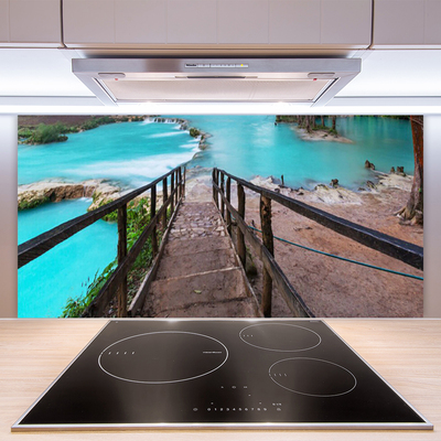 Panneaux de cuisine en verre Escaliers lac architecture brun noir bleu